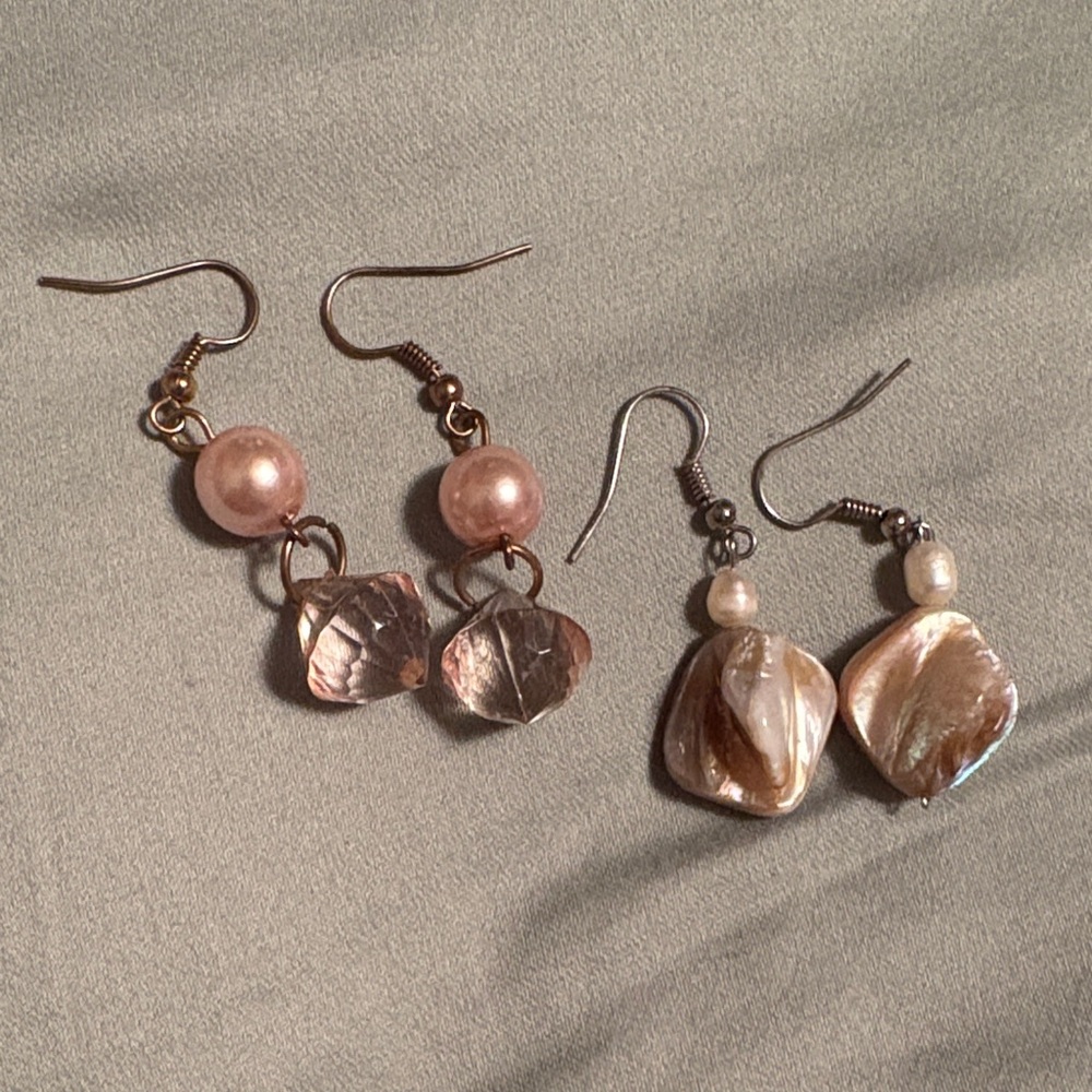 Pink Pearl & Shell Drop Earrings